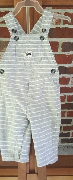 Worn once.Light grey & white striped overalls - Picture 1 of 3